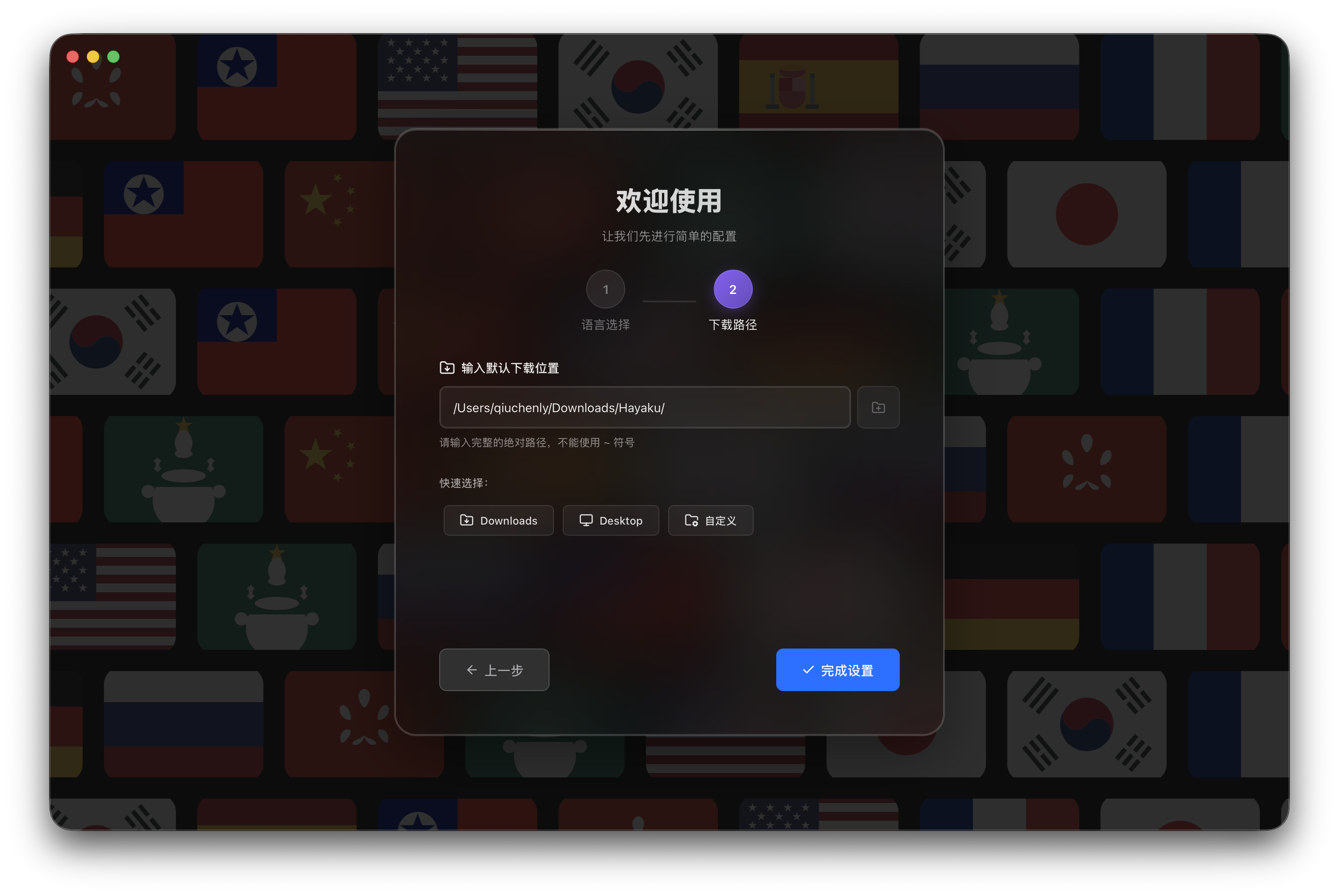 Setup wizard: language and download path